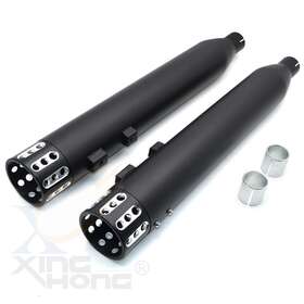 Xinghong Tghdem004iiibk 4 Inch Black Drilled Slip-on Mufflers Exhaust Pipes For Harley Touring 1995-2016