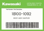 Kawasaki Genuine Body-assy-muffler 18100-1092. Fixed Price $180.66.