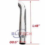 7"-5" Od 48" Chrome Curved Exhaust Stack, West Coast Style Truck Pipe. Fixed Price $255.00.
