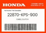 Honda Genuine Cable, Clutch 22870-KPS-900. Fixed Price $29.32.